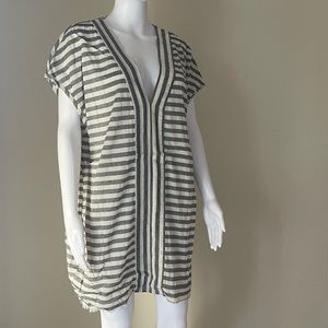 One Teaspoon Bangalow Cotton Sleeveless Relaxed Fit Mini Dress Cream Striped- L